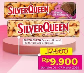 Promo Harga Silver Queen Chocolate Cashew, Almonds, Fruit Nuts, Crispy 55 gr - Alfamart