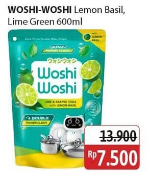 Promo Harga Woshi Woshi Dishwash  Lime Lemon Basil, Green Tea 600 ml - Alfamidi