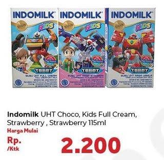 Promo Harga INDOMILK Susu UHT Kids Cokelat, Full Cream, Stroberi 115 ml - Carrefour