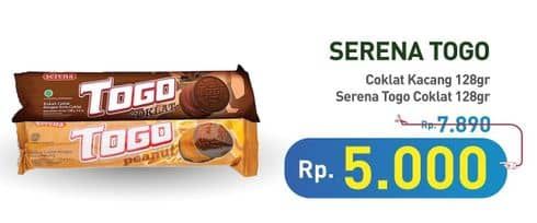 Promo Harga Serena Togo Biskuit Cokelat Peanut, Chocolate 128 gr - Hypermart