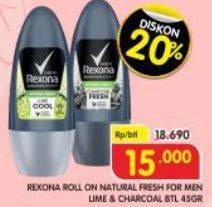 Promo Harga REXONA Men Deo Roll On Natural Fresh Lime Cool 45 ml - Superindo