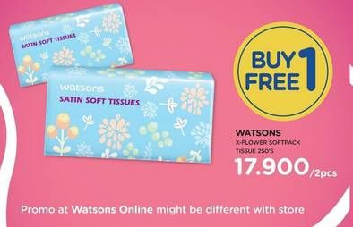 Promo Harga WATSONS X Flower Soft Pack Tissue per 2 bungkus 250 pcs - Watsons