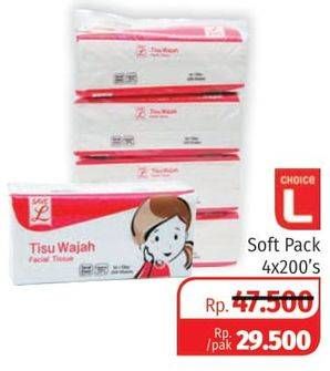 Promo Harga SAVE L Tisu Wajah Soft Pack per 4 pouch 200 pcs - Lotte Grosir