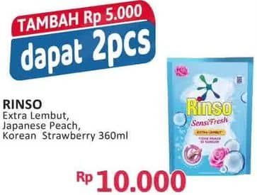 Promo Harga Rinso Liquid Detergent + Molto Japanese Peach, + Molto Korean Strawberry 360 ml - Alfamidi