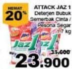 Promo Harga ATTACK Jaz1 Detergent Powder Semerbak Cinta, Pesona Segar 1700 gr - Giant