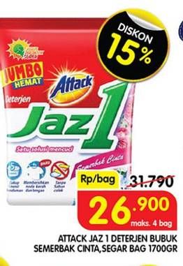 Promo Harga ATTACK Jaz1 Detergent Powder Semerbak Cinta, Pesona Segar 1700 gr - Superindo