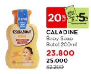 Caladine Baby Liquid Soap Anti Irritant 200 ml Diskon 26%, Harga Promo Rp23.800, Harga Normal Rp32.200, Promo reguler Rp 25.000. Khusus member +5% diskon