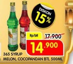 Promo Harga 365 Syrup Melon, Cocopandan 500 ml - Superindo