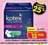 Kotex Overnight Wing Daun Sirih, Soft & Smooth Eco Overnight 9s 32cm