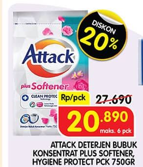 Promo Harga Attack Detergent Powder Hygiene Plus Protection, Plus Softener 800 gr - Superindo