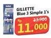 Promo Harga Gillette Blue 3 Simple 1 pcs - Alfamidi