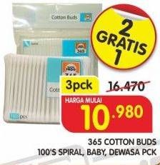 Promo Harga 365 Cotton Buds Spiral, Baby, Dewasa per 3 bungkus 100 pcs - Superindo