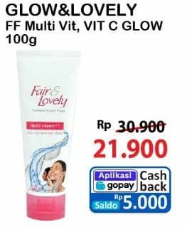 Promo Harga Glow & Lovely (fair & Lovely) Facial Foam Brightening Multi Vitamin, Bright C Glow Vitamin C 100 gr - Alfamart