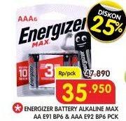Promo Harga ENERGIZER Battery Alkaline Max AAA E92, AA E91, BP6, AAA E92, AA E91, AAA/6  - Superindo