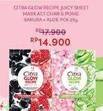 Promo Harga CITRA Glow Recipe Juicy Sheet Mask Activated Charcoal + Pomegranate, Sakura + Aloe Vera 25 gr - Indomaret