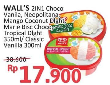Promo Harga Walls Ice Cream Chocolate Vanilla With Chocolate Chip, Neopolitana, Mango Coco Delight, Marie Chocolate, Tropical Delight, Classic Vanilla 300 ml - Alfamidi