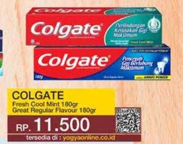 Promo Harga Colgate Toothpaste Fresh Cool Mint, Regular Flavour 180 gr - Yogya