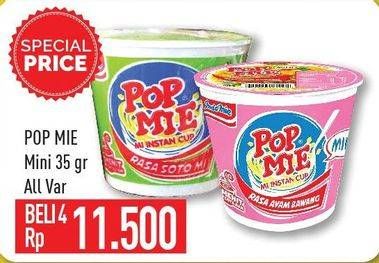 Promo Harga INDOMIE POP MIE Mini Ayam Bawang, Soto Mie, Baso Sapi per 4 pcs 35 gr - Hypermart