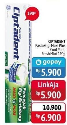 Promo Harga CIPTADENT Pasta Gigi Maxi 12 Plus Cool Mint, Fresh Mint 190 gr - Alfamidi