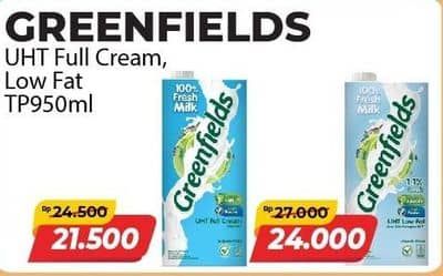 Promo Harga Greenfields UHT Low Fat 1000 ml - Alfamart