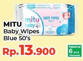 Promo Harga MITU Baby Wipes Blue With Chrysanthemum Vit E 50 pcs - Yogya
