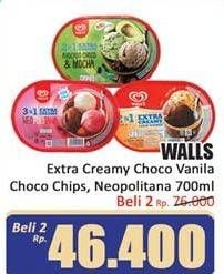 Promo Harga WALLS Ice Cream Chocolate Vanilla With Chocolate Chip, Neopolitana 700 ml - Hari Hari