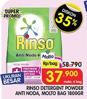 Promo Harga Rinso Anti Noda Deterjen Bubuk + Molto Classic Fresh 1800 gr - Superindo