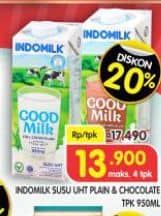 Promo Harga Indomilk Susu UHT Full Cream Plain, Cokelat 950 ml - Superindo