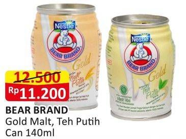 Promo Harga Bear Brand Susu Steril Gold Malt Putih, Teh Putih 140 ml - Alfamart