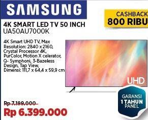 Samsung UA50AU7000 UHD Smart TV  Diskon 11%, Harga Promo Rp6.399.000, Harga Normal Rp7.199.000, - Cashback Rp. 800.000
- 4K Smart UHD TV
- Max Resolution : 2840 x 2160
- Crystal Processor 4K
- PurColor
- Motion X Celerator
- Q-Symphoni 3-Bazeless Design
- Tap View
- Dimensi : 11,7 x 64,4 x 59,9 cm
- Garansi 1 Tahun Panel