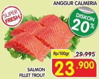 Promo Harga Salmon Fillet Trout per 100 gr - Superindo