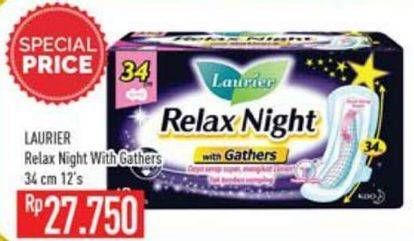 Promo Harga Laurier Relax Night Gathers 34cm 12 pcs - Hypermart