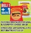 Promo Harga KIMBO Sosis Sapi Goreng 12's/Bratwurst 500gr/TASTYMAX Bratwurst Black Pepper/Original/Cheese  - Hypermart