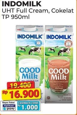 Promo Harga Indomilk Susu UHT Cokelat, Full Cream Plain 950 ml - Alfamart