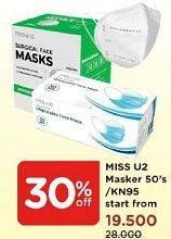 Promo Harga MISS U2 Masker KN95, Earloop 20 pcs - Watsons
