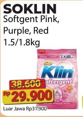 Promo Harga So Klin Softergent Rossy Pink, Purple Lavender, Cheerful Red 1800 gr - Alfamart