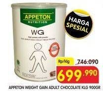 Promo Harga Appeton Weight Gain for Adults Chocolate 900 gr - Superindo