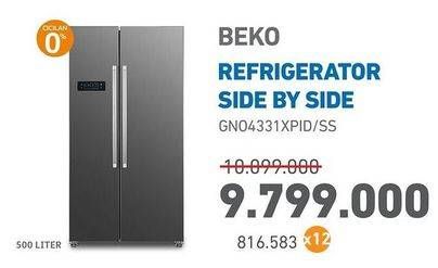 Promo Harga BEKO GNO4331XPID/SS Refrigerator Side by Side 500L   - Electronic City
