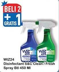 Promo Harga WIZ 24 Disinfecting Spray and Clean All Surface Fresh, Clean 450 ml - Hypermart