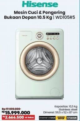 Promo Harga Hisense WD105R5 | Mesin Cuci Front Load 10.5 kg  - COURTS