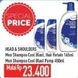 Promo Harga HEAD & SHOULDERS Men Shampoo Cool Blast, Hair Retain 450 ml - Hypermart