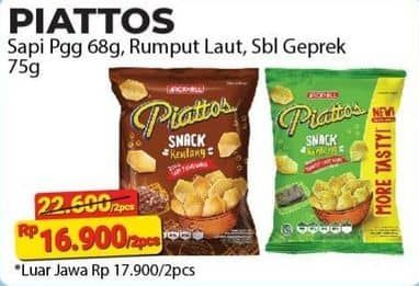 Promo Harga Piattos Snack Kentang Sapi Panggang, Seaweed, Sambal Geprek 68 gr - Alfamart
