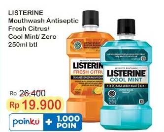 Promo Harga Listerine Mouthwash Antiseptic Fresh Citrus, Fresh Citrus, Cool Mint, Zero 250 ml - Indomaret