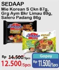 SEDAAP Mie Korean Spicy Chicken 87g, Mie Goreng Ayam Bakar Limau 89gr, Salero Padang 86gr