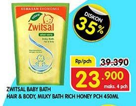 Promo Harga ZWITSAL Natural Baby Bath 2 In 1 Hair Body, Milky With Rich Honey 450 ml - Superindo