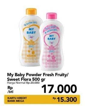 Promo Harga MY BABY Baby Powder Fresh Fruity, Sweet Floral 500 gr - Carrefour