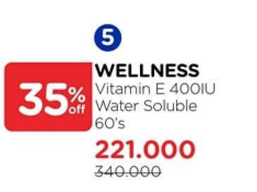 Promo Harga Wellness Vitamin E Natural 400IU 60 pcs - Watsons