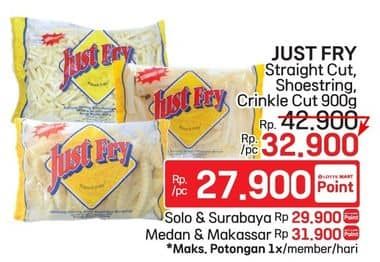 Promo Harga Just Fry French Fries Shoestrings, Straight Cut, Crinkle Cut, Crinckle 900 gr - LotteMart