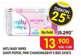 Promo Harga MITU Baby Wipes Pink per 2 pouch 50 pcs - Superindo