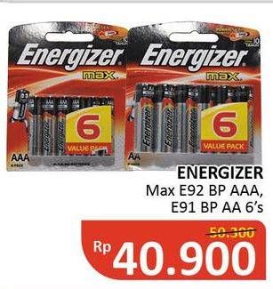 Promo Harga ENERGIZER Battery Alkaline Max AAA E92, AA E91 6 pcs - Alfamidi